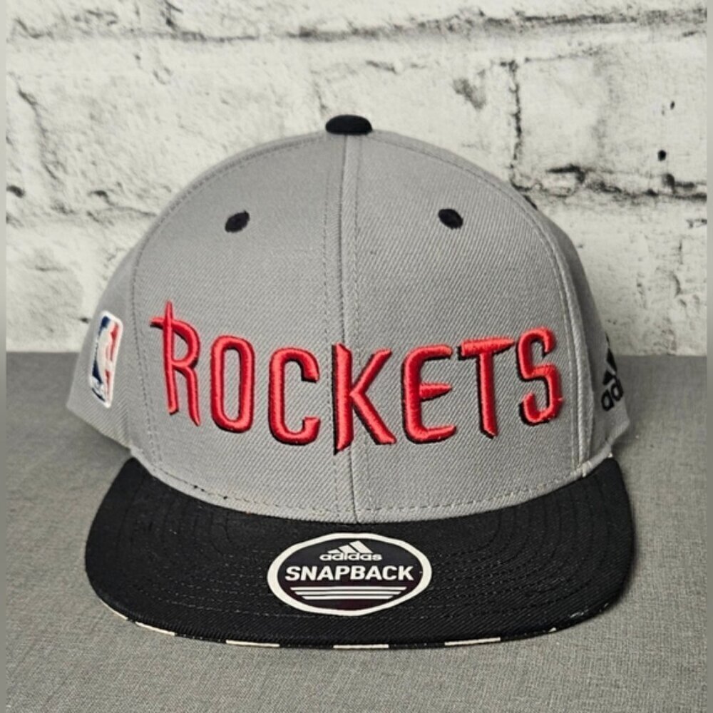 Adidas Houston Rockets Snapback Hat Gray Red NBA Flat Brim Cap